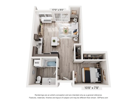 Floor plan for studio, 1 bath, 680 sqft